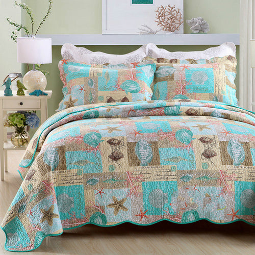 American Cotton Summer Quilt Set with Ocean Theme